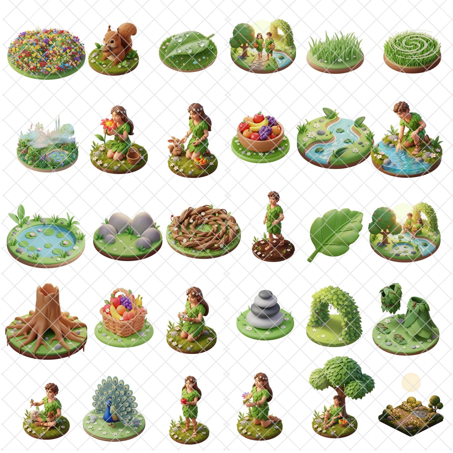 Adam and Eve Safe 3D Clipart PNG Bundle – 60 Garden of Eden Christian Bible Graphics