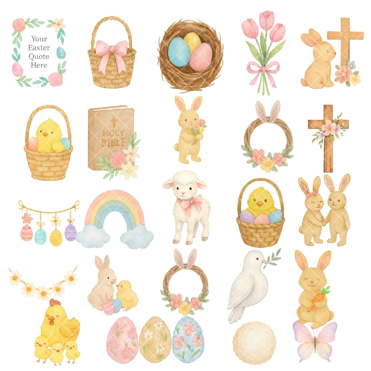Easter Bunny Clipart Watercolor – Spring Farm Animals & Pastel Eggs PNG | Easter Decor, Nursery & Spring Art (56 Files)