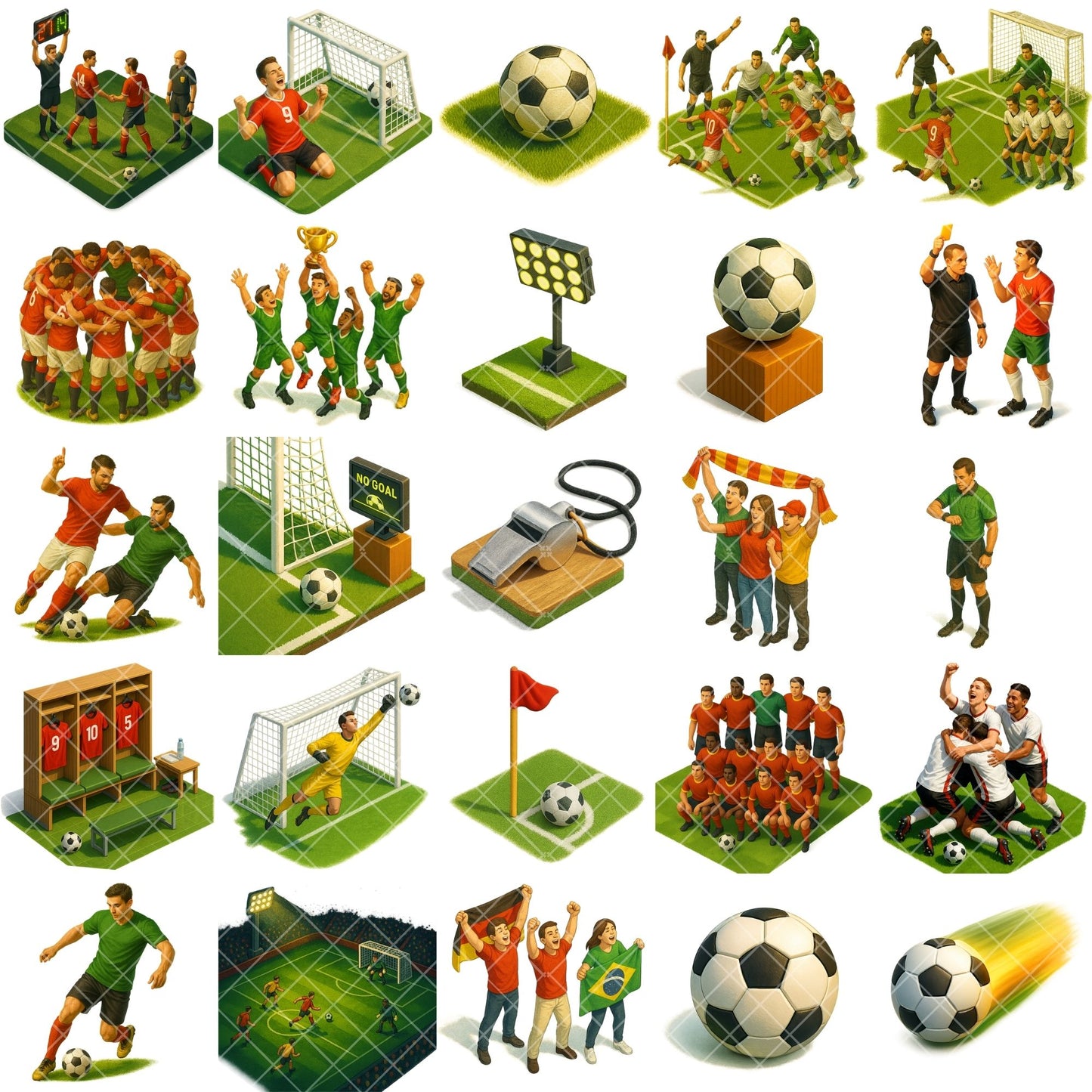 Soccer 3D Clipart PNG | Football Isometric Players & Fans | World Cup Clipart | Sports PNG Bundle | Commercial Use