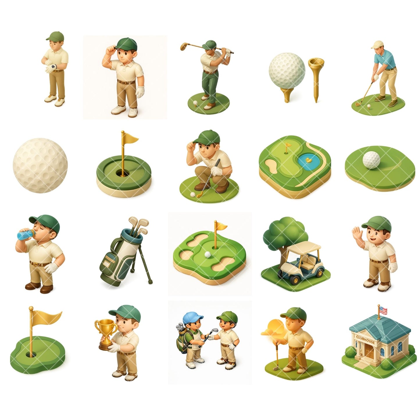 Golf 3D Clipart PNG | Isometric Golf Illustrations | Country Club Clipart | Sports PNG Bundle | Commercial Use
