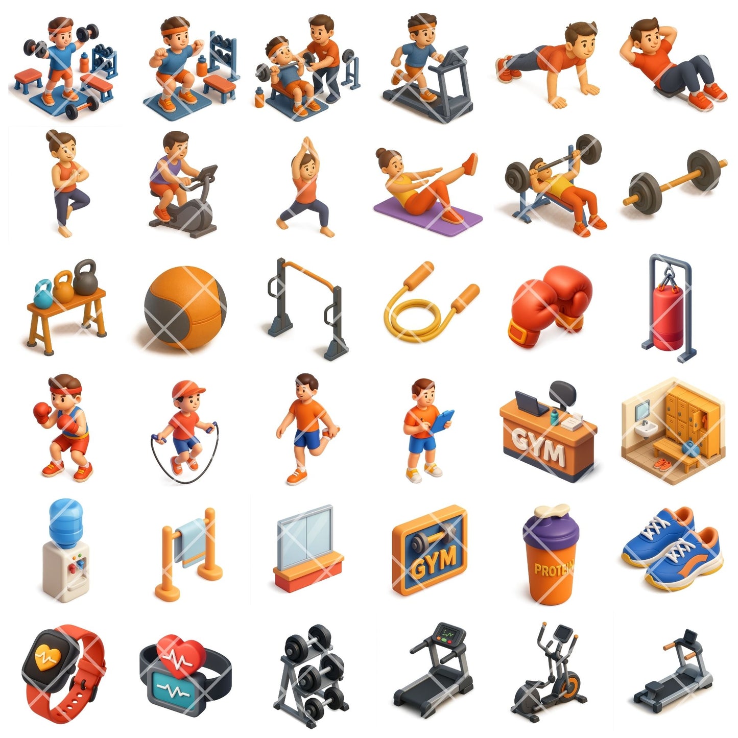 Gym Fitness Clipart PNG | Workout & Exercise Illustrations | Fitness Center Graphics | Gym Trainer Art | Commercial Use