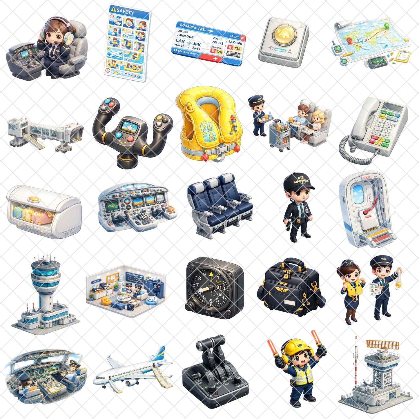 Flight Crew Isometric Clipart – Aviation & Travel PNG Bundle (48 Files)