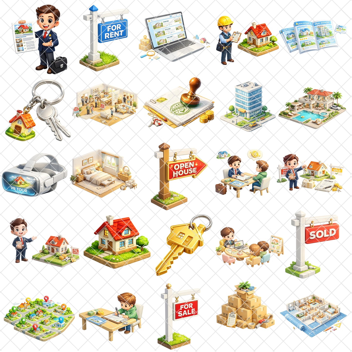 Real Estate Agent Clipart – Realtor Marketing PNG Bundle (45 Files)