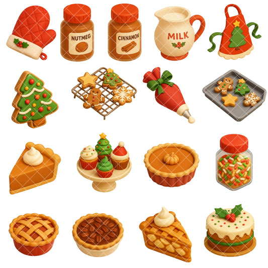 Christmas Baking Clipart Bundle – 3D Kitchen Holiday PNG, Cookies & Desserts Clipart, Festive Baking Tools, Cozy Christmas Graphics, 63 PNG