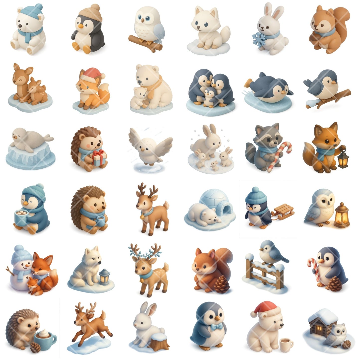 Winter Animals Clipart PNG | Woodland & Arctic Animals | Cute Winter Clipart | Holiday Animal PNG | Commercial Use