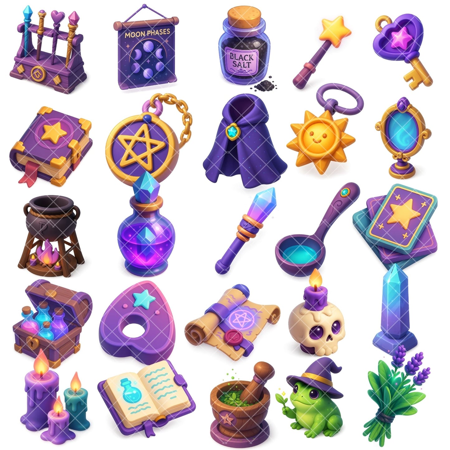 Witchcraft Clipart Bundle – Magical Potions, Crystals & Herbs PNG | Witchy Watercolor Graphics for Tarot, Planners, Stickers (65 Files)
