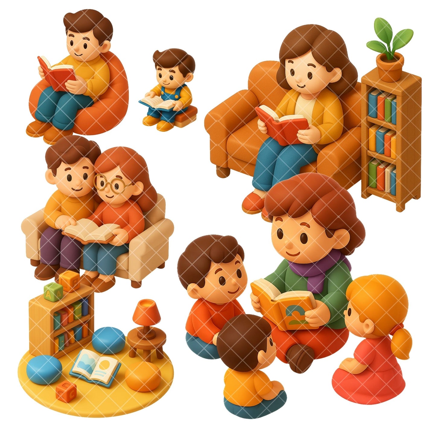 Library Bookstore Clipart – Cozy Reading PNG Set, Books & Bookshelves, Classroom & Teacher Graphics (62 Files)