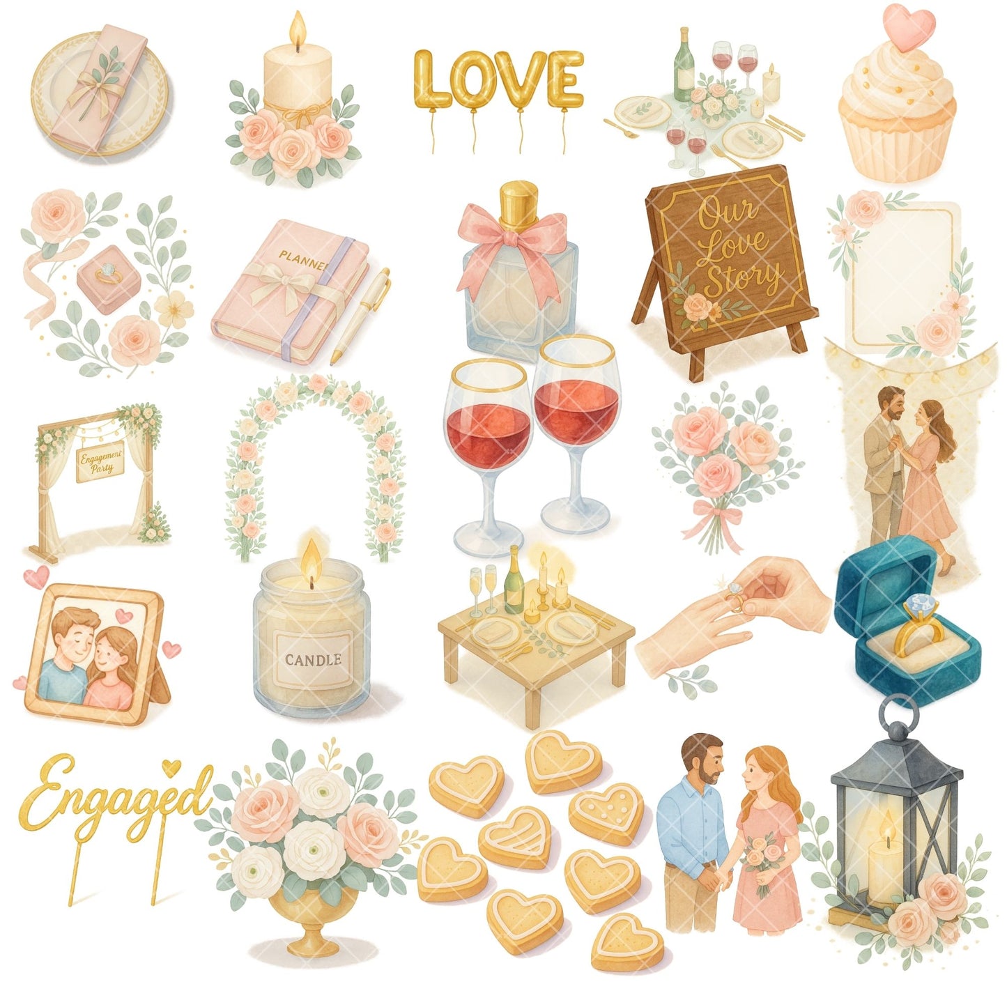 Engagement Anniversary Clipart Watercolor – Romantic Couple PNG | Wedding, Love & Celebration Art (54 Files)