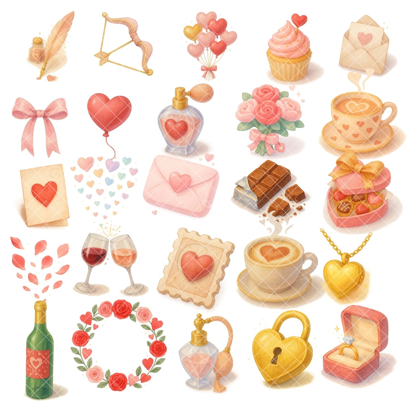 Valentines Watercolor Clipart – Love Letters & Hearts PNG | Romantic Wedding, Anniversary & Valentine Art (59 Files)