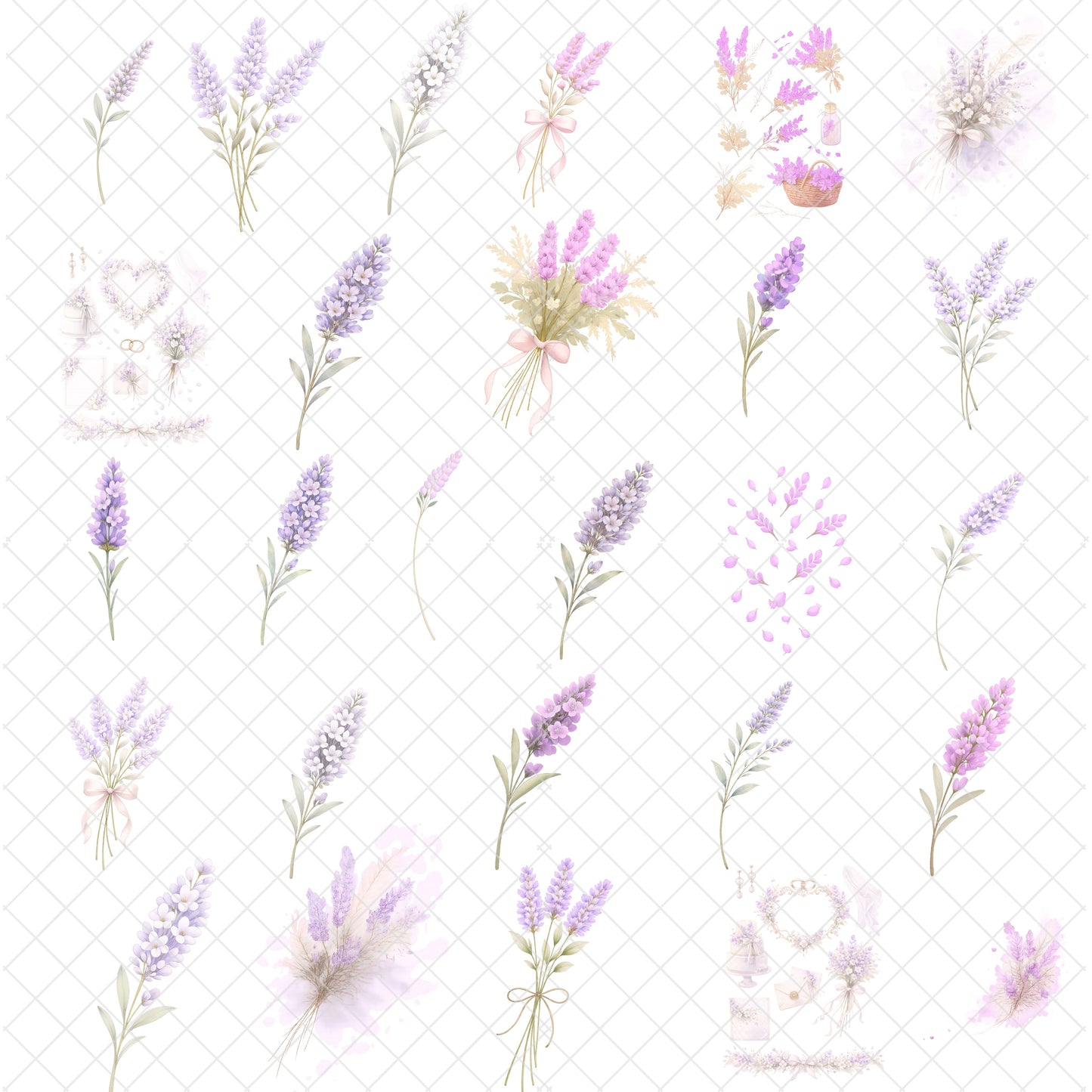 Lavender Watercolor Clipart – Purple Floral PNG Bundle (53 Files) – Wedding Invitations, Planner Stickers & Branding Graphic