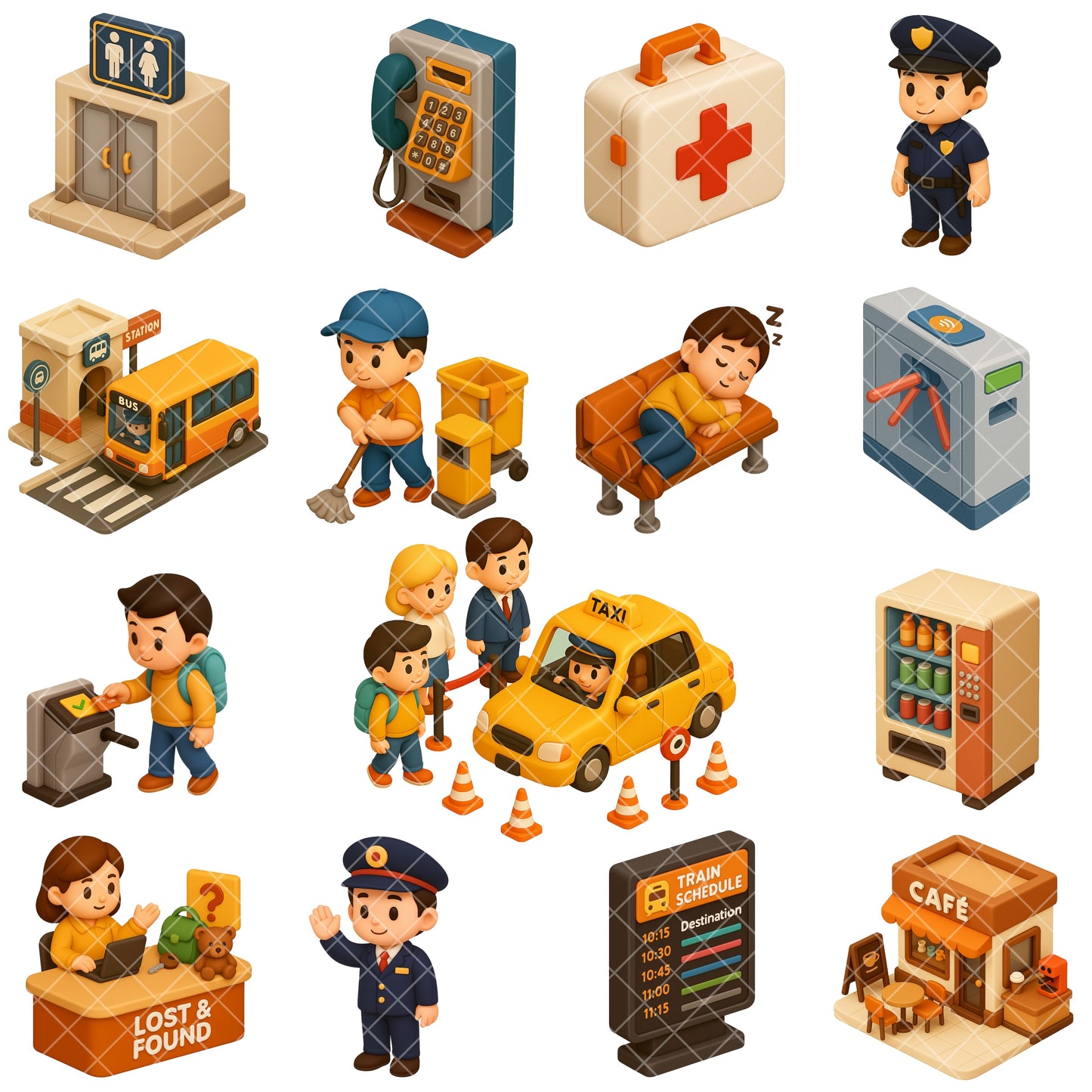 Subway Station Clipart Bundle – 3D Isometric City Transport PNG, Public Transit Graphics, Urban Train Station Icons, 65 PNG