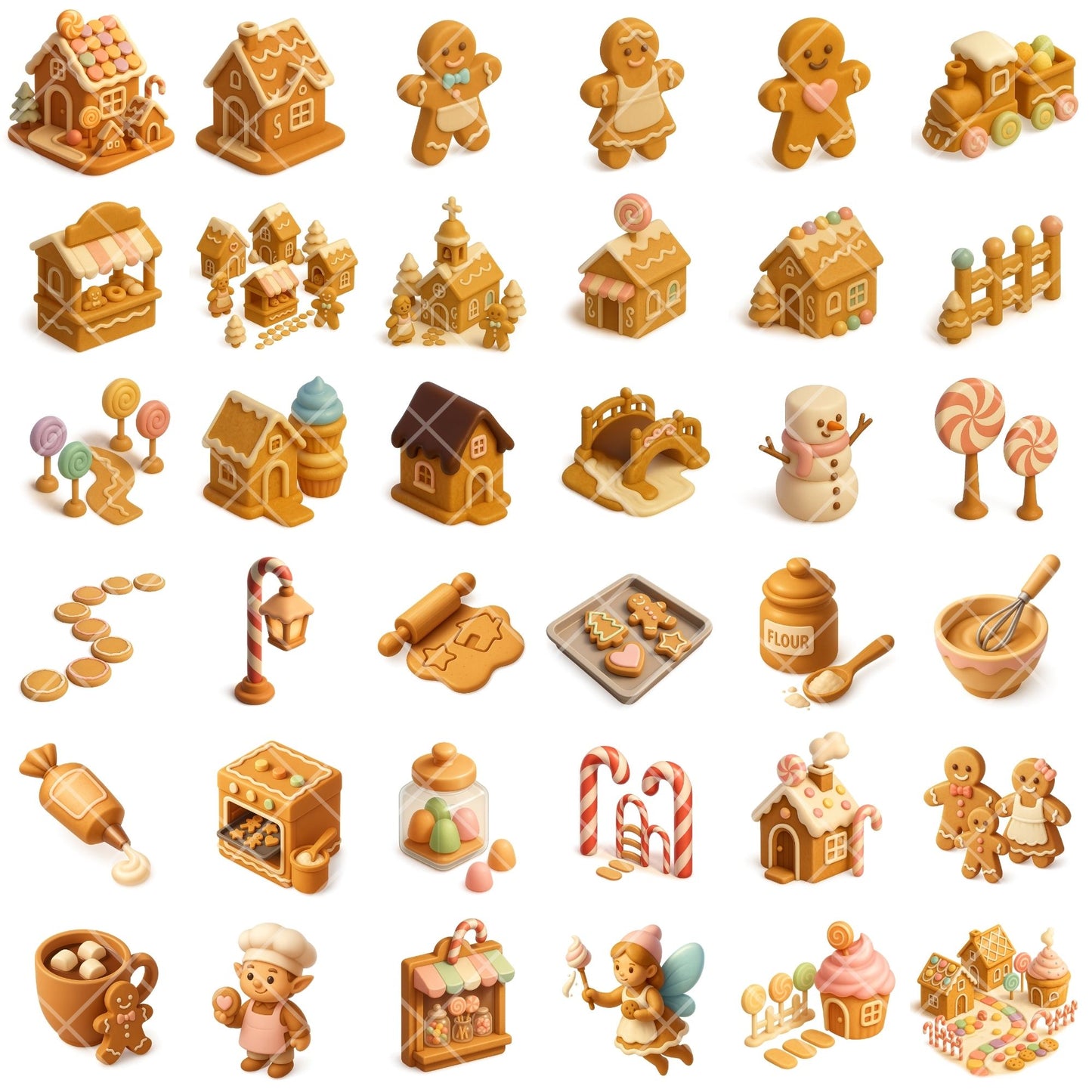 Gingerbread Village Clipart PNG | Christmas Gingerbread Houses | Candy Land Holiday Art | Gingerbread Town PNG | Commercial Use