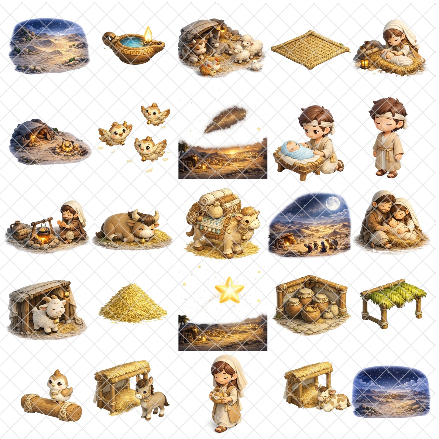Nativity 3D Clipart PNG Bundle – 50 Christmas Bible Scene Graphics for Sunday School & Church