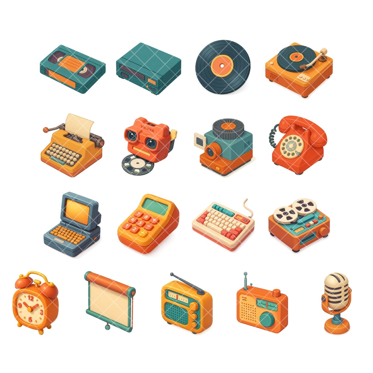 Retro Technology Clipart PNG – Vintage Gadgets 80s 90s | Old Computers, Cassettes & Retro Devices (50 Files)
