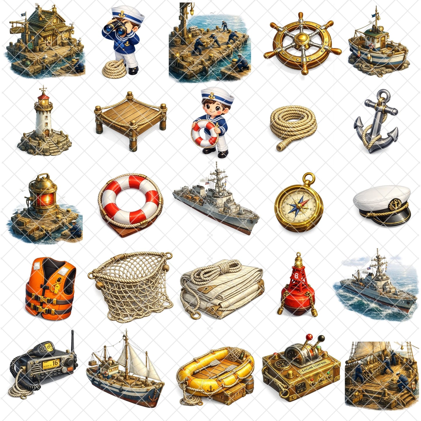 Sailor 3D Clipart PNG Bundle – 48 Nautical Marine Graphics for Kids Crafts & Party Decor