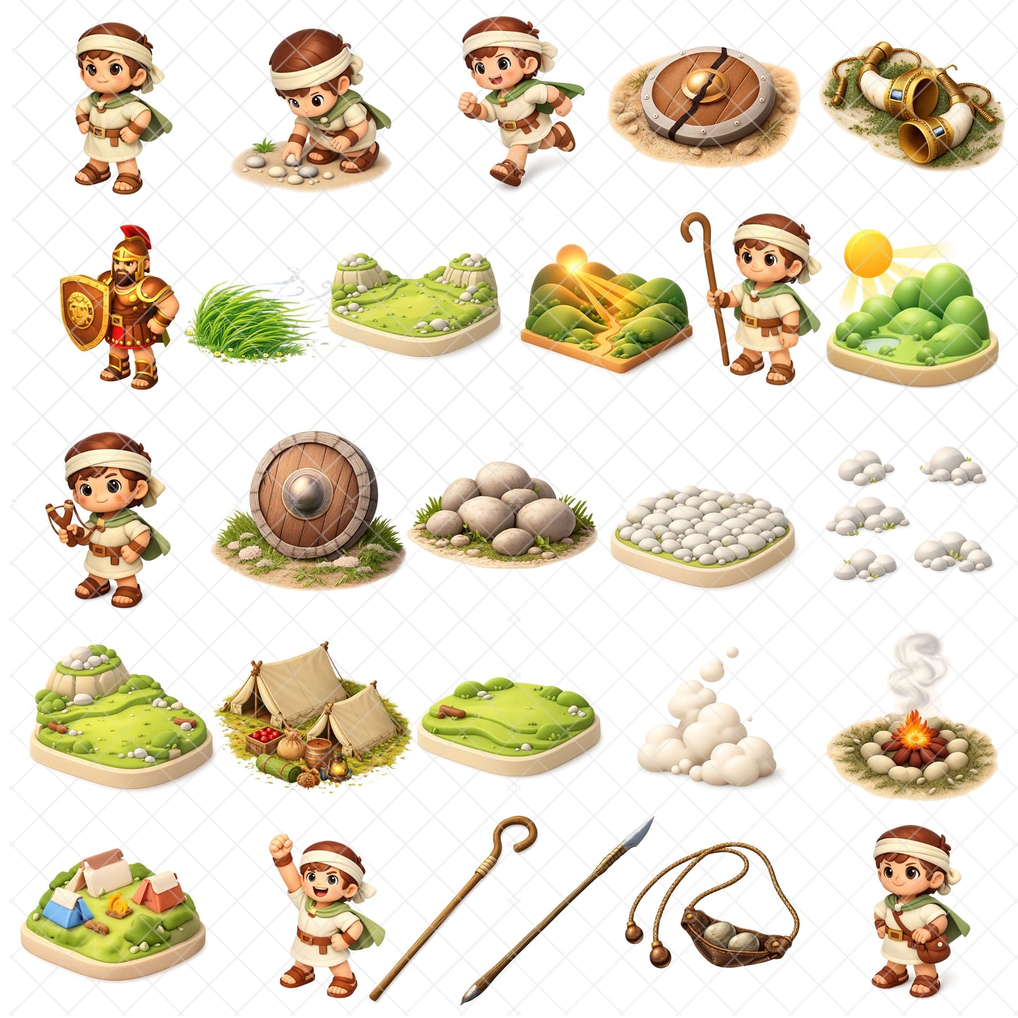 David and Goliath 3D Clipart PNG Bundle – 57 Bible Story Graphics for Sunday School & Kids Ministry