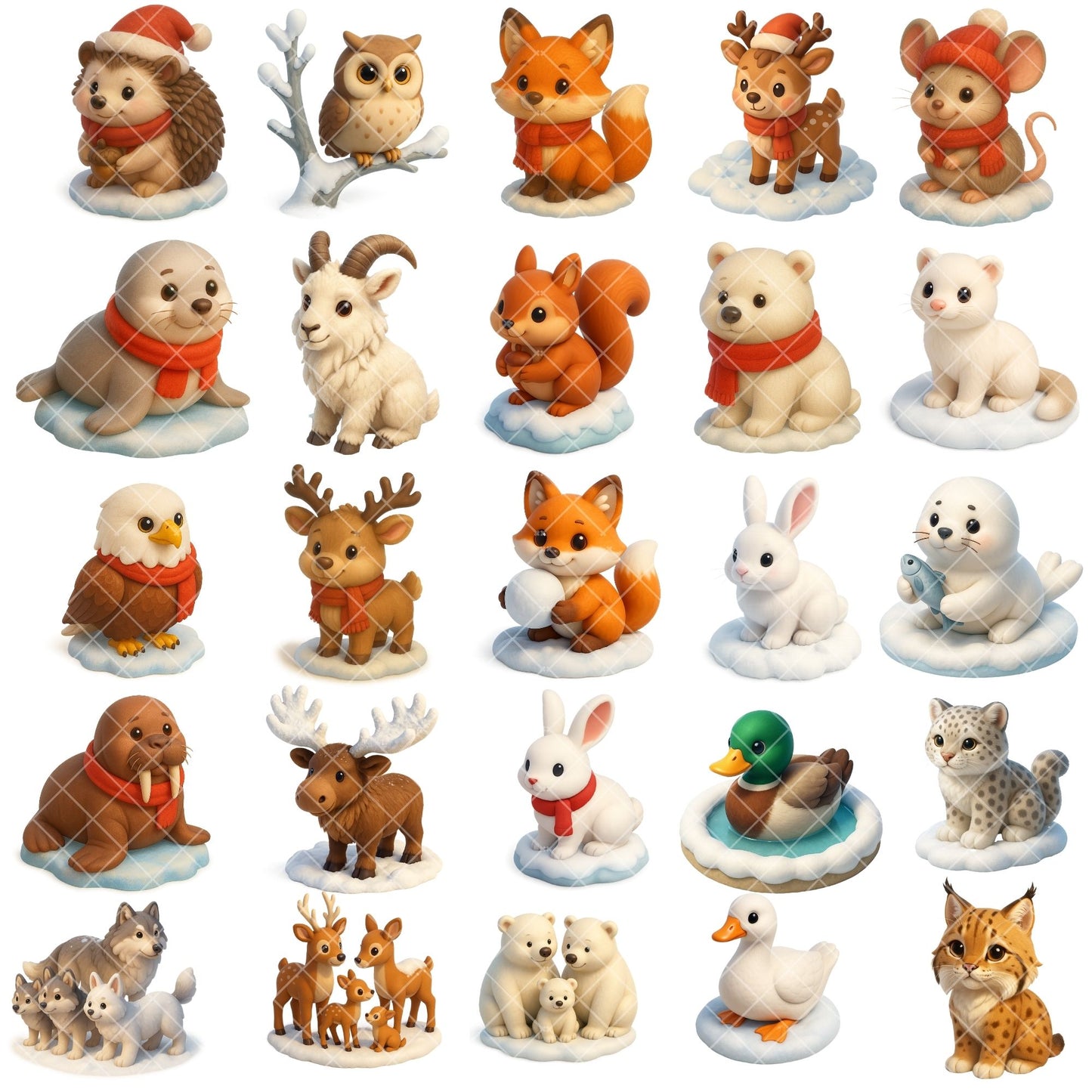 Winter Animals Clipart Bundle | 3D Snow Animals PNG | Cute Christmas Animals | Polar Bear Fox Penguin Clip Art | 60 PNG Digital Download