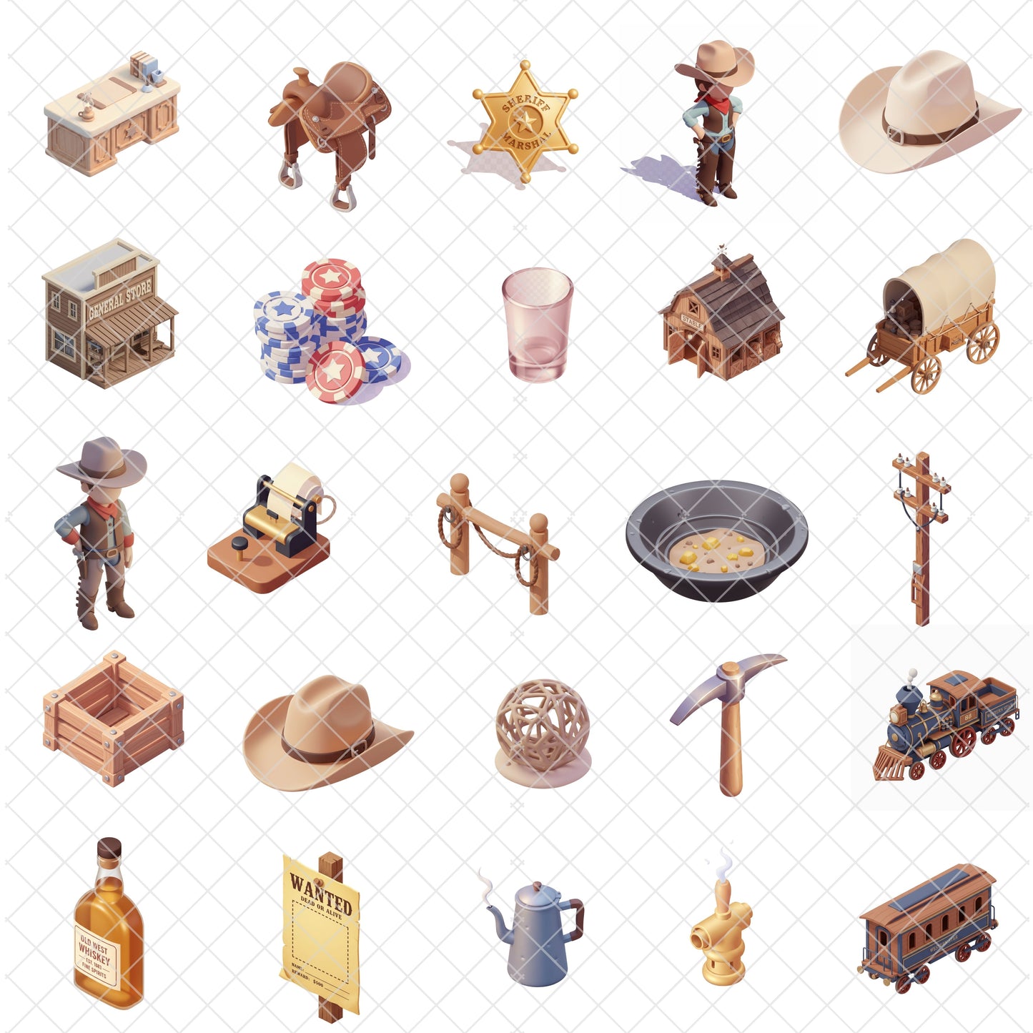 American Wild West 3D Clipart PNG Bundle – 50 Cowboy, Sheriff & Saloon Western Graphics