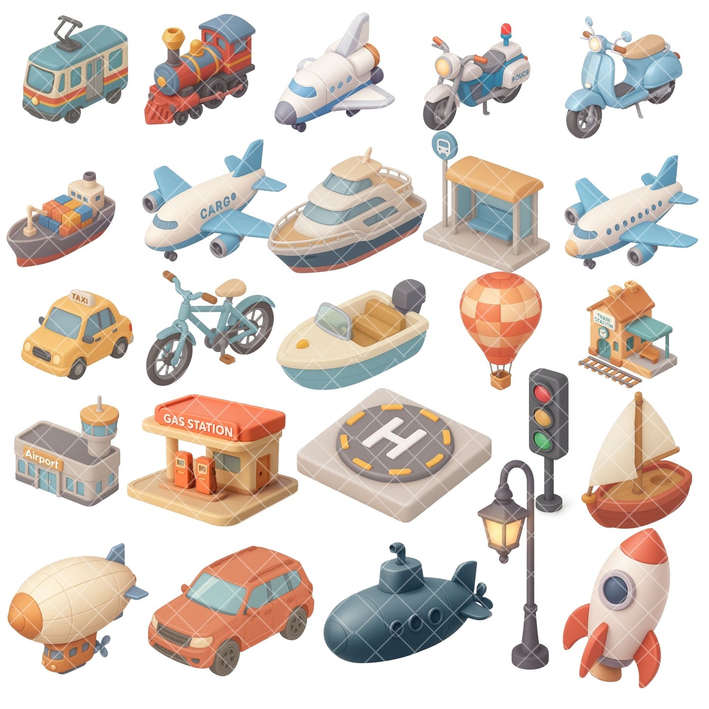 Transportation PNG Clipart – 3D Vehicle Graphics for Kids, Cars, Planes, Trains & Travel Art (50 Files)
