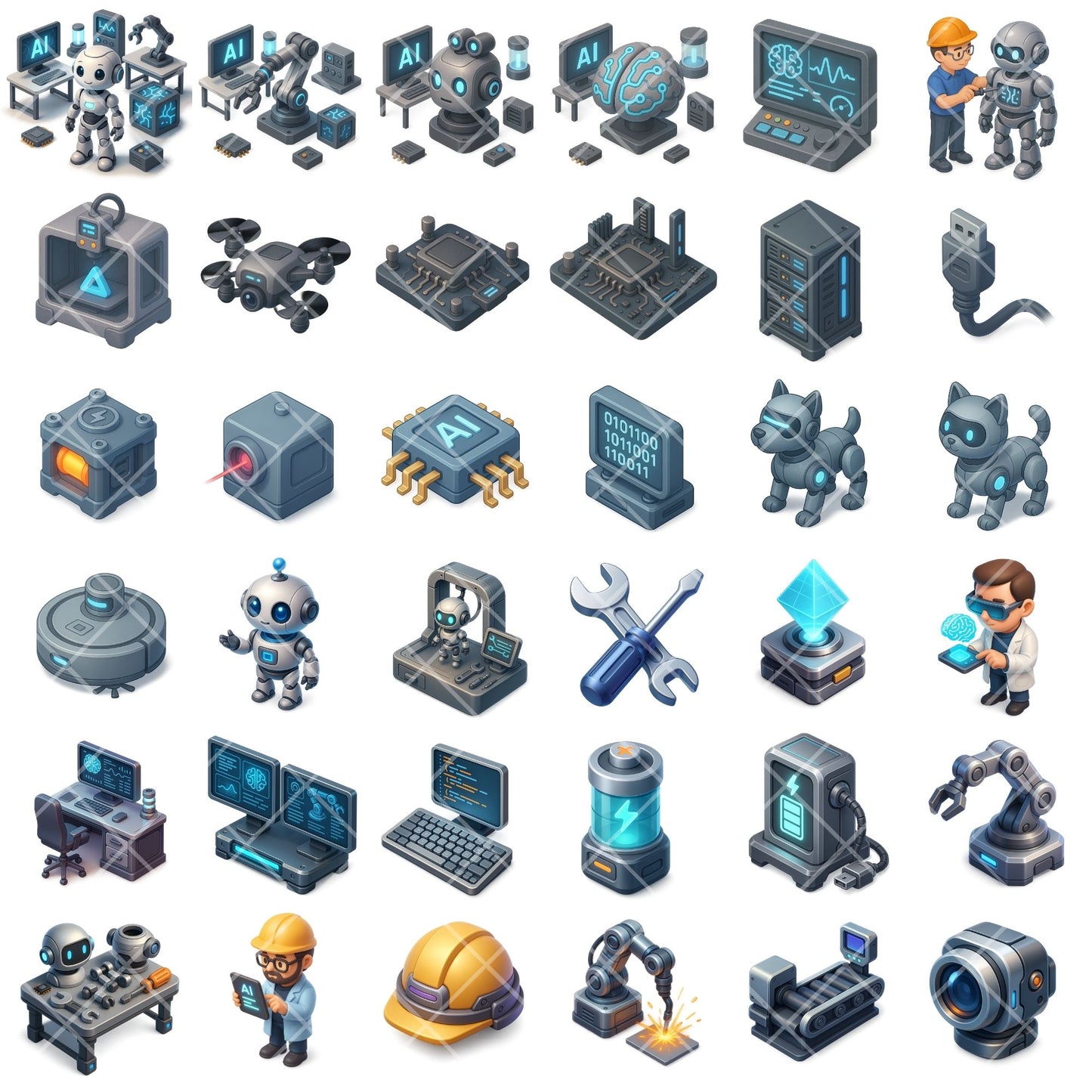 Robotics Lab Clipart PNG | AI Technology Illustrations | STEM Classroom Graphics | Robot Engineer Art | Commercial Use