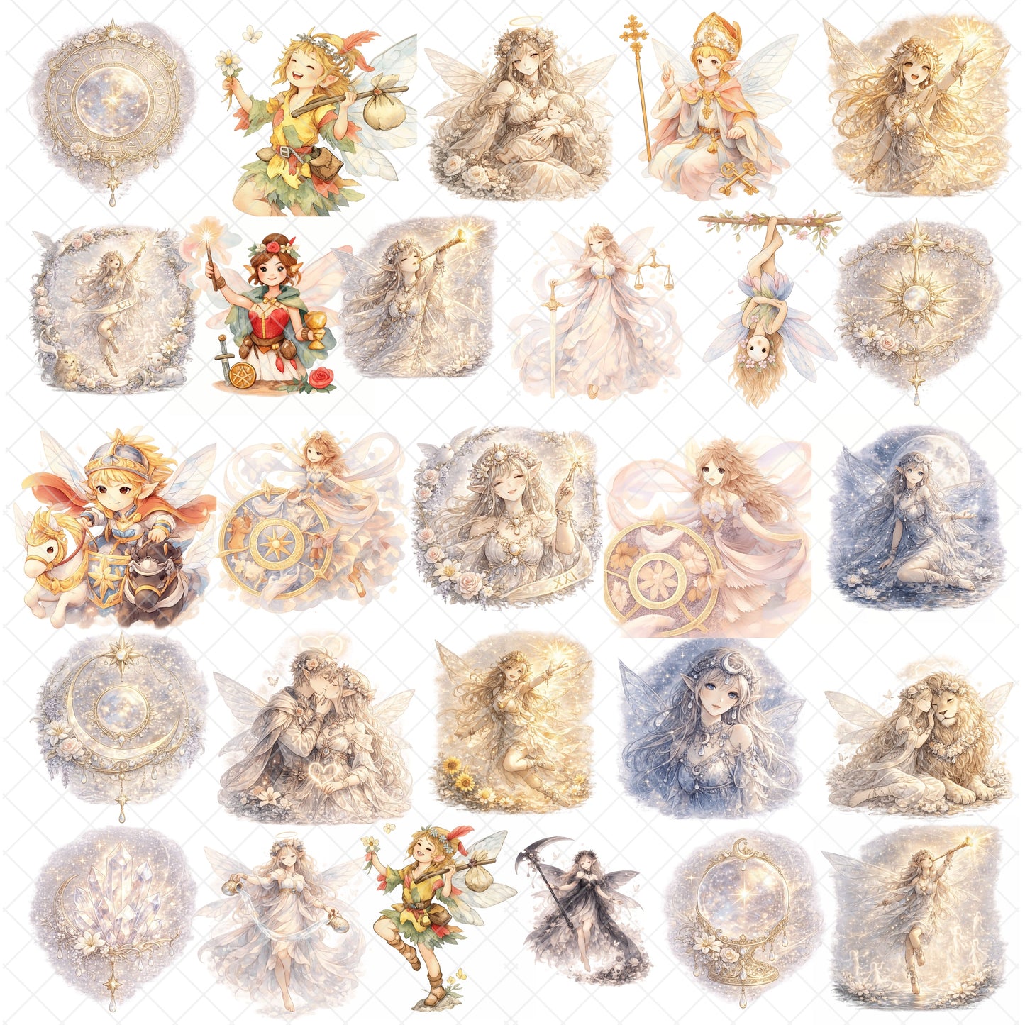Fairy Tarot Watercolor Clipart – 55 PNG Files | Fantasy Tarot Cards, Magical Fairies, Spiritual & Mystic Art