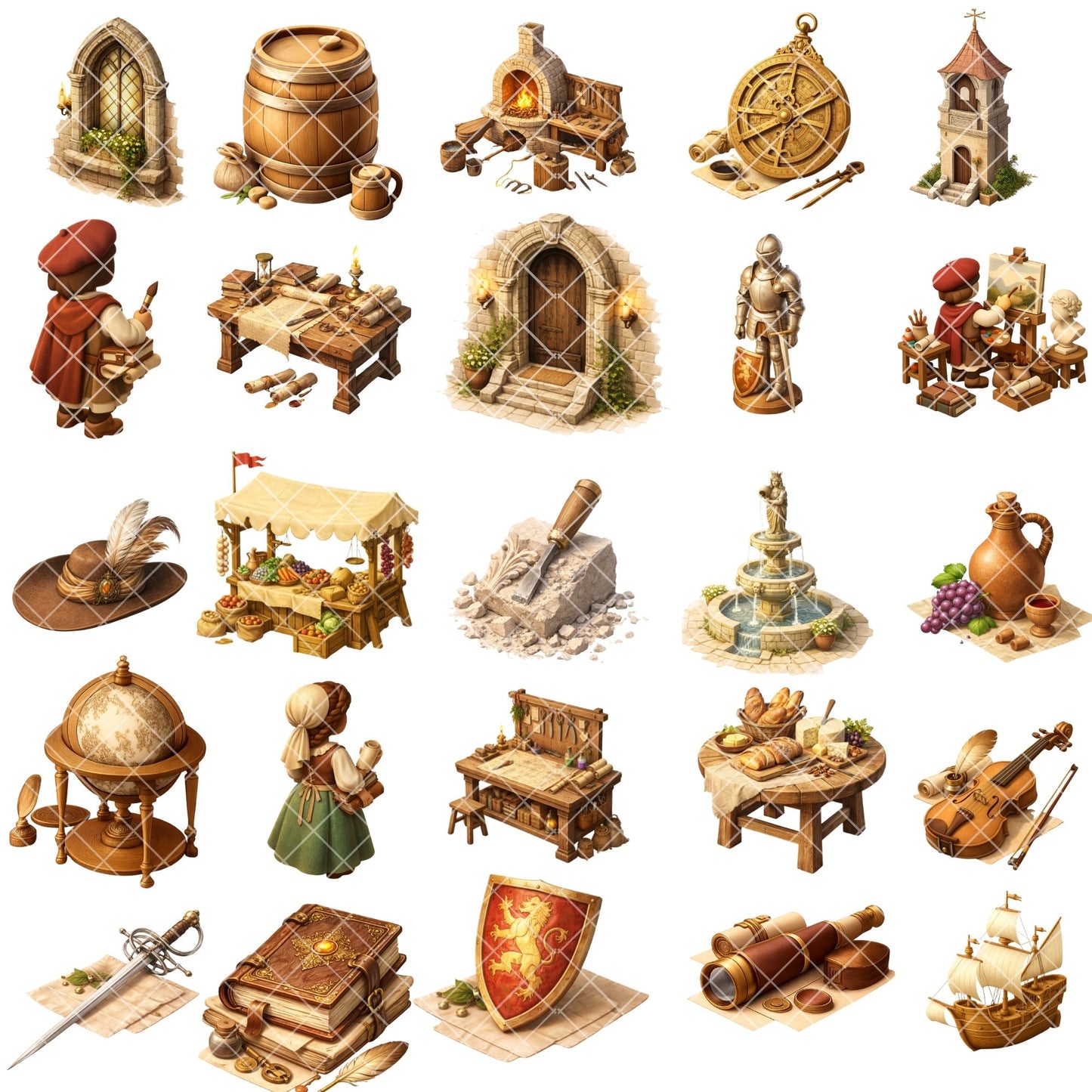 Renaissance Europe 3D Clipart – 57 Medieval PNG Files – Castles, Knights, Ships & Historical Graphics