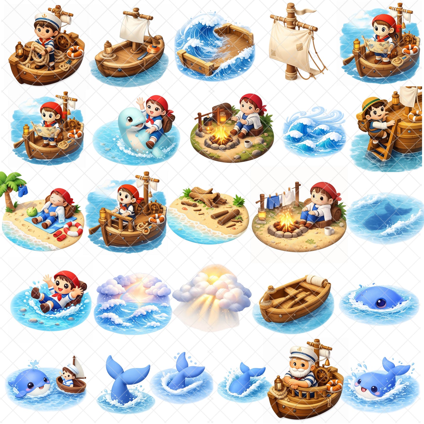 Jonah and the Whale Clipart Bundle – 3D Bible Story PNG, Christian Kids Ocean Art, Sunday School & VBS Graphics, 60 PNG