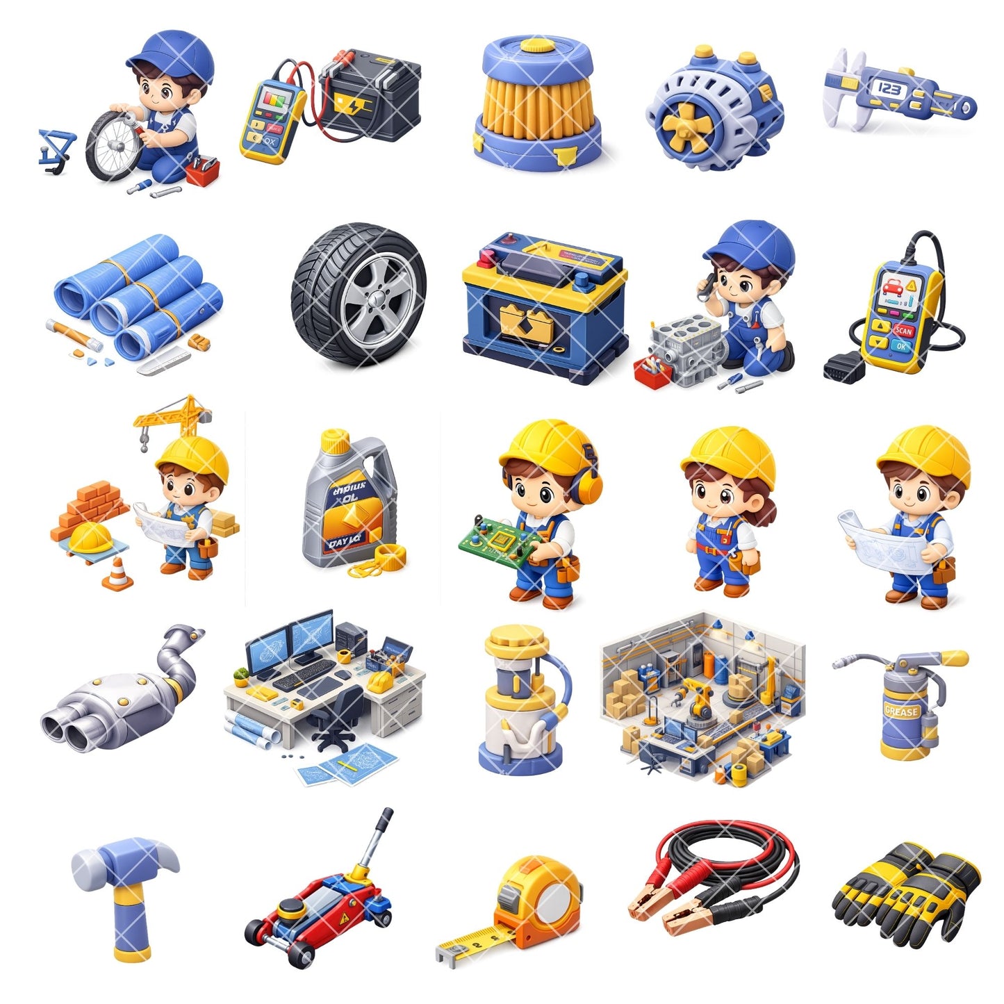 Mechanic and Engineer PNG Clipart, STEM Tools & Blueprints, Kids Crafts & Classroom Graphics, Cartoon Machinery Art, Commercial Use, 49 PNG