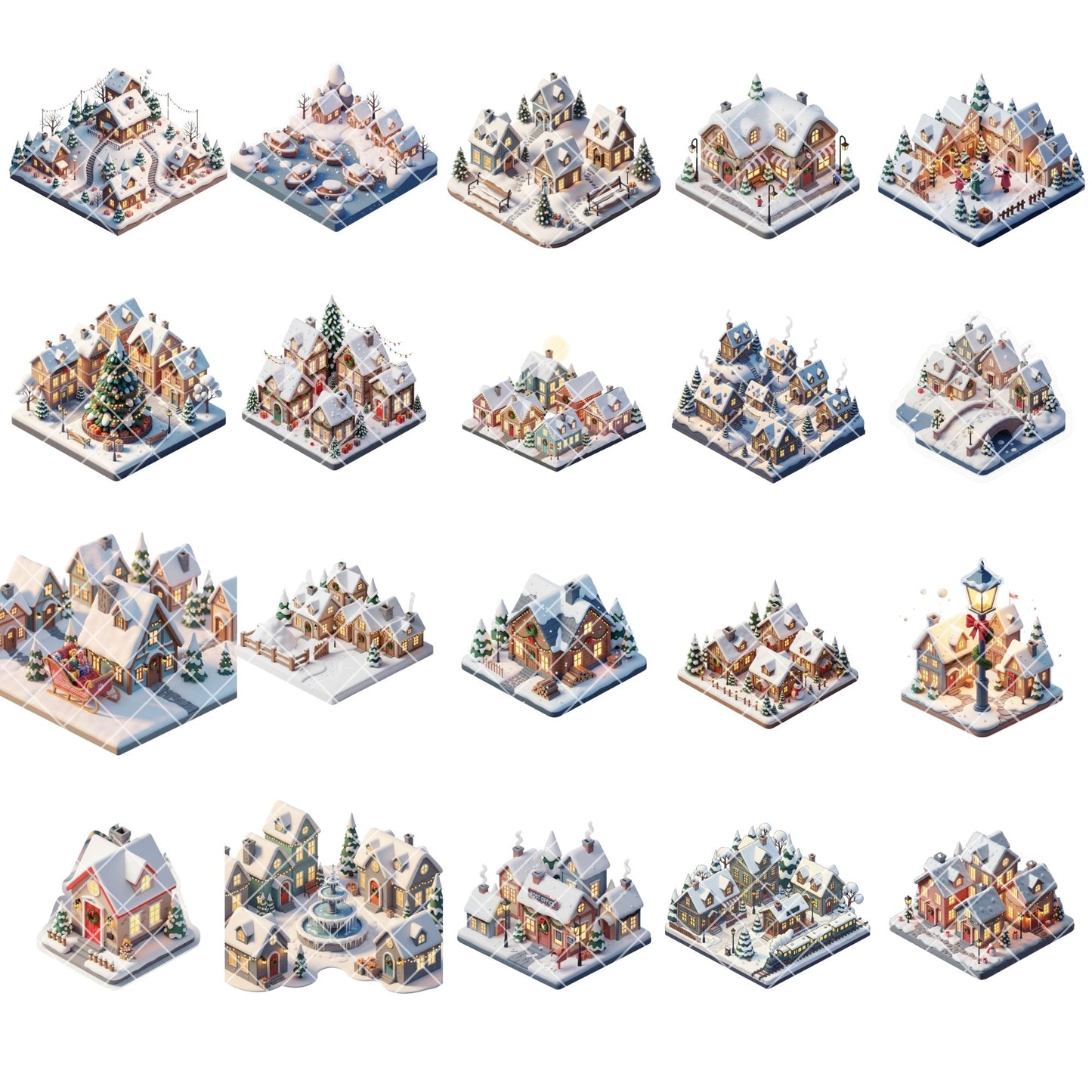 Winter Village Clipart – 52 Christmas Town PNG Graphics | Snowy Houses, Cozy Cabins, Holiday Village 3D Art