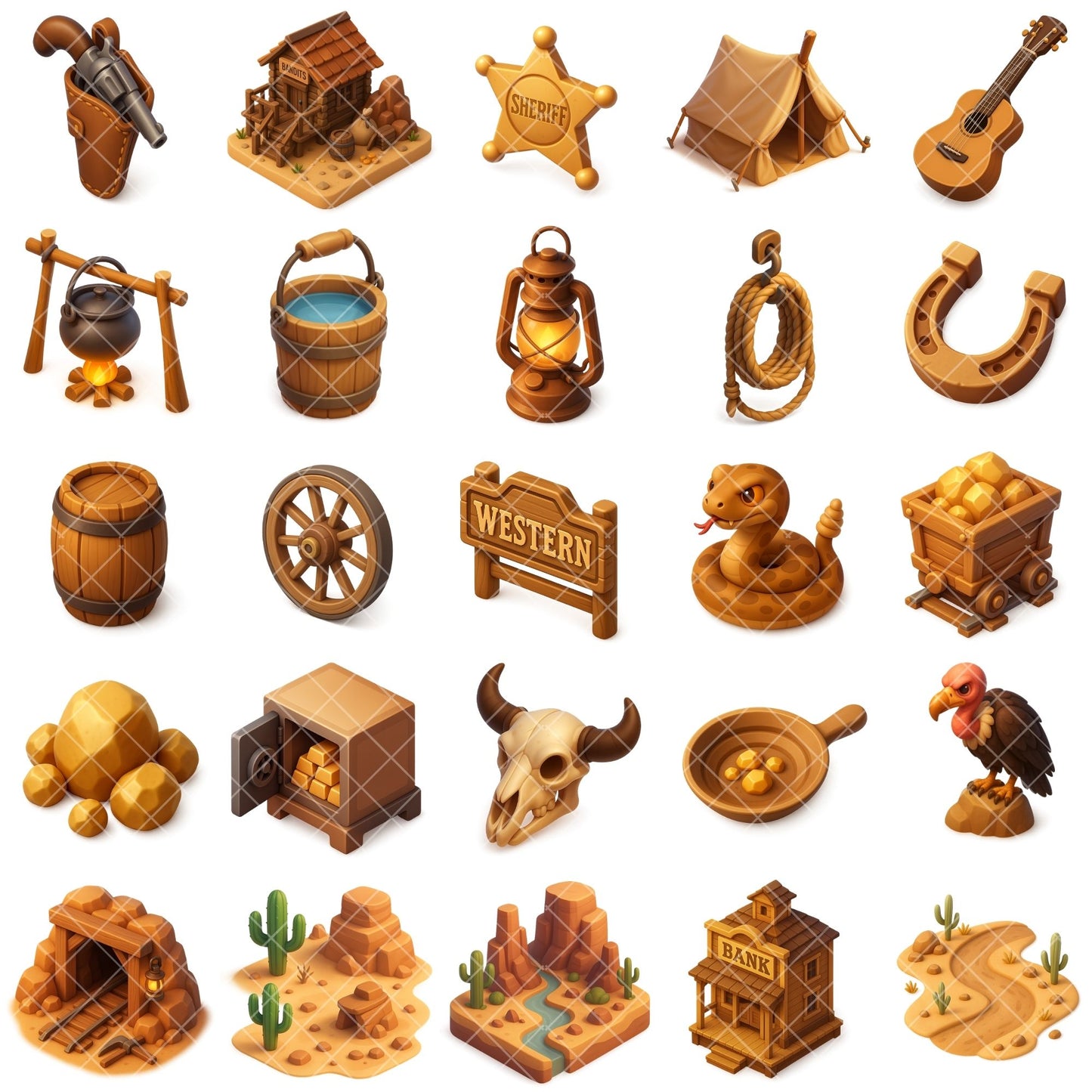 Wild West Clipart PNG – Cowboy Town, Horses & Western Props | Western Illustrations Bundle (68 Files)