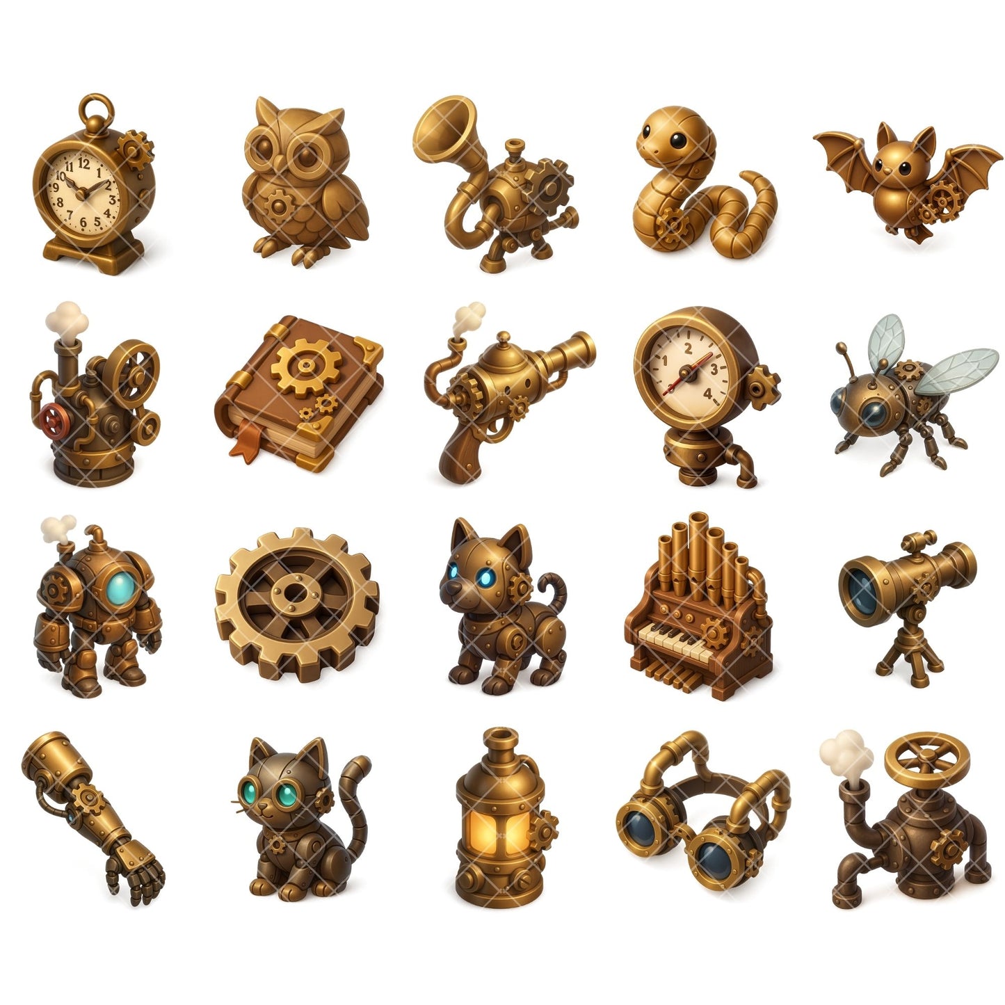 Steampunk Clipart PNG – Robots, Airships & Gears | Vintage Industrial 3D Steampunk Art (52 Files)