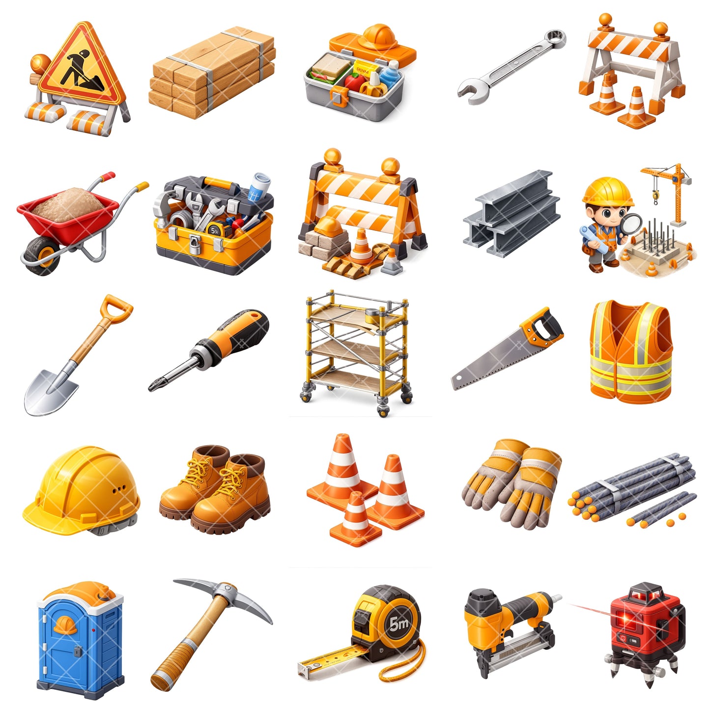 Construction Worker PNG Clipart, Builder Tools & Trucks, Cute Construction Graphics, Kids Crafts, Planner Stickers, Commercial Use, 50 PNG