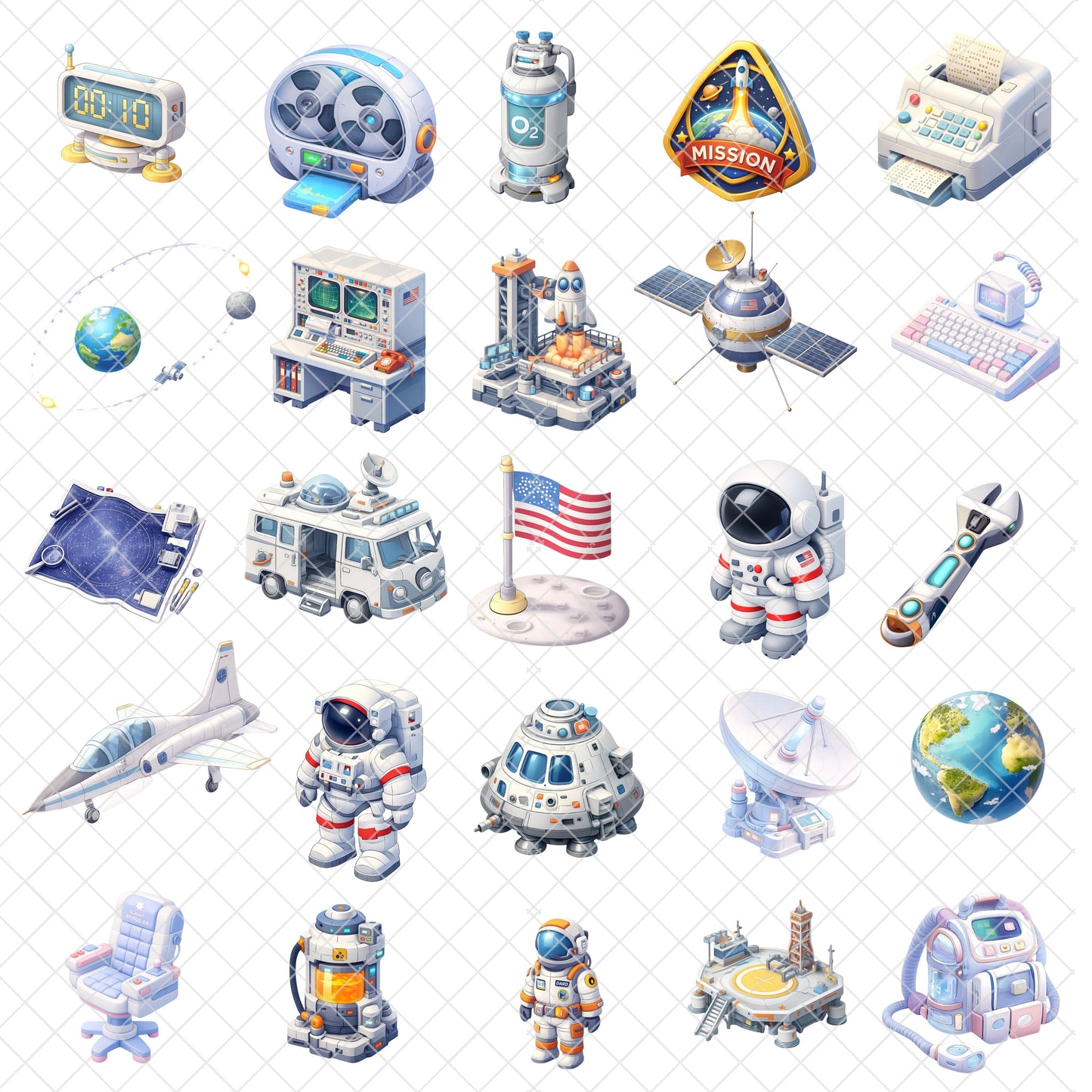 Space Race NASA Clipart Bundle | Astronaut Rocket PNG | Space Exploration 3D Clipart | STEM Science Classroom Decor | Moon Landing Space PNG | 53 Files