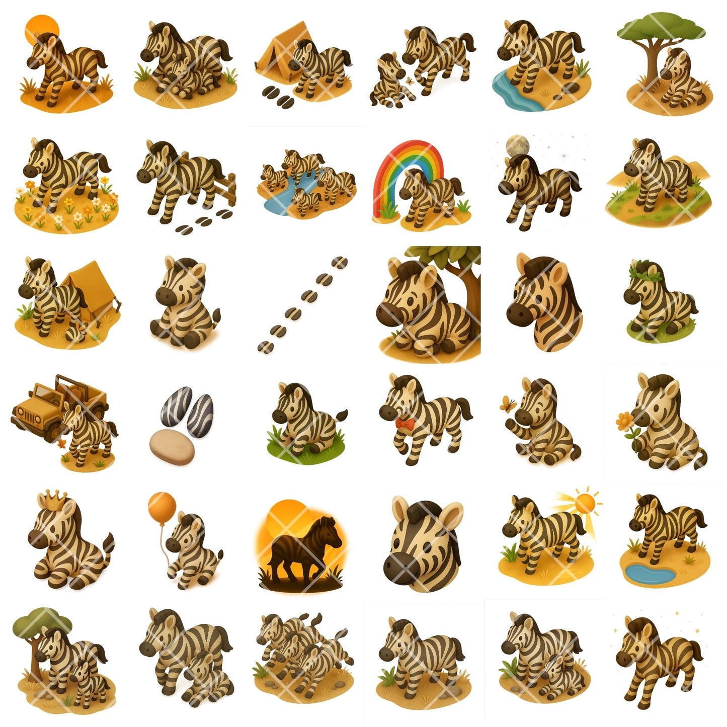 Zebra 3D Clipart PNG | Safari Animals Isometric Set | Jungle Nursery Art | Kids Safari Clipart | Commercial Use