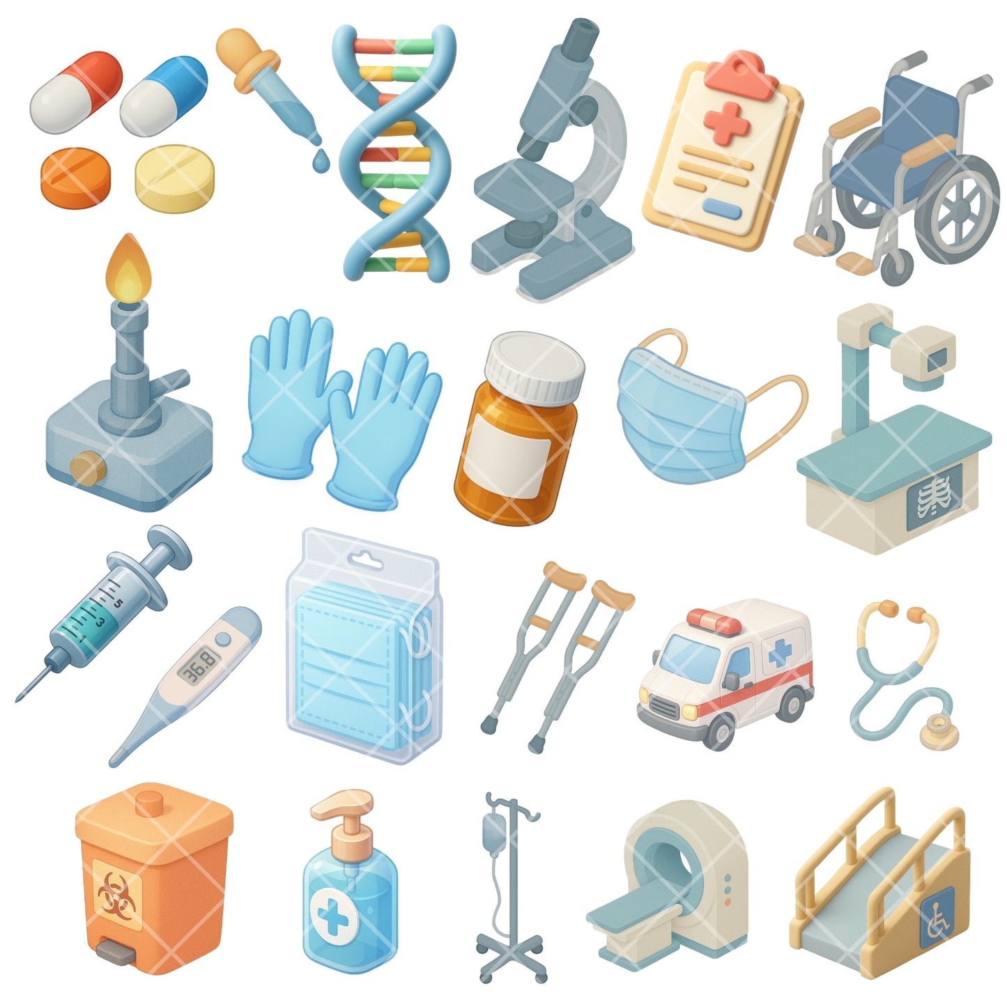 Medical Lab Tools PNG – 3D Hospital Clipart Set, Healthcare & Science Graphics for Doctors & Nurses (58 Files)