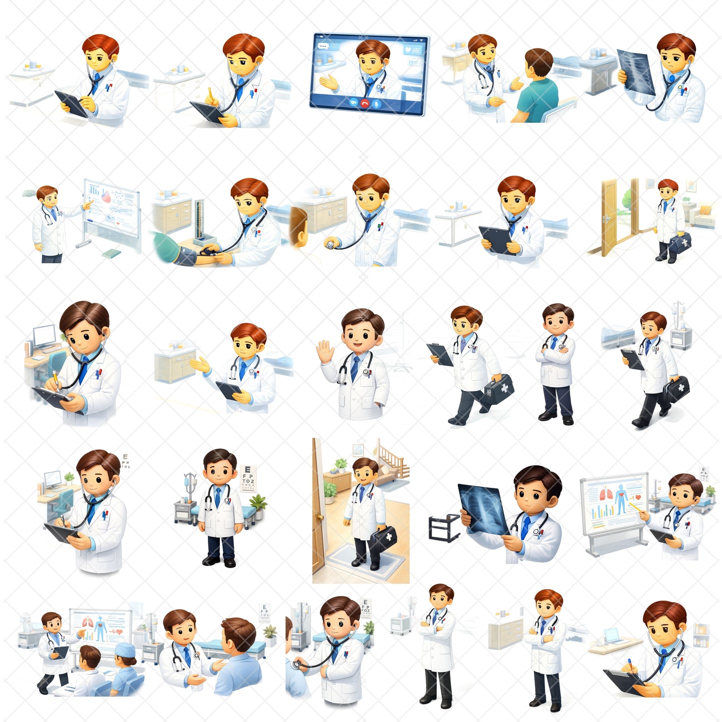 Doctor 3D Clipart Bundle – Medical & Healthcare Scenes PNG, Telehealth, Exams & Hospital Graphics, Educational Cartoon Art, 54 PNG