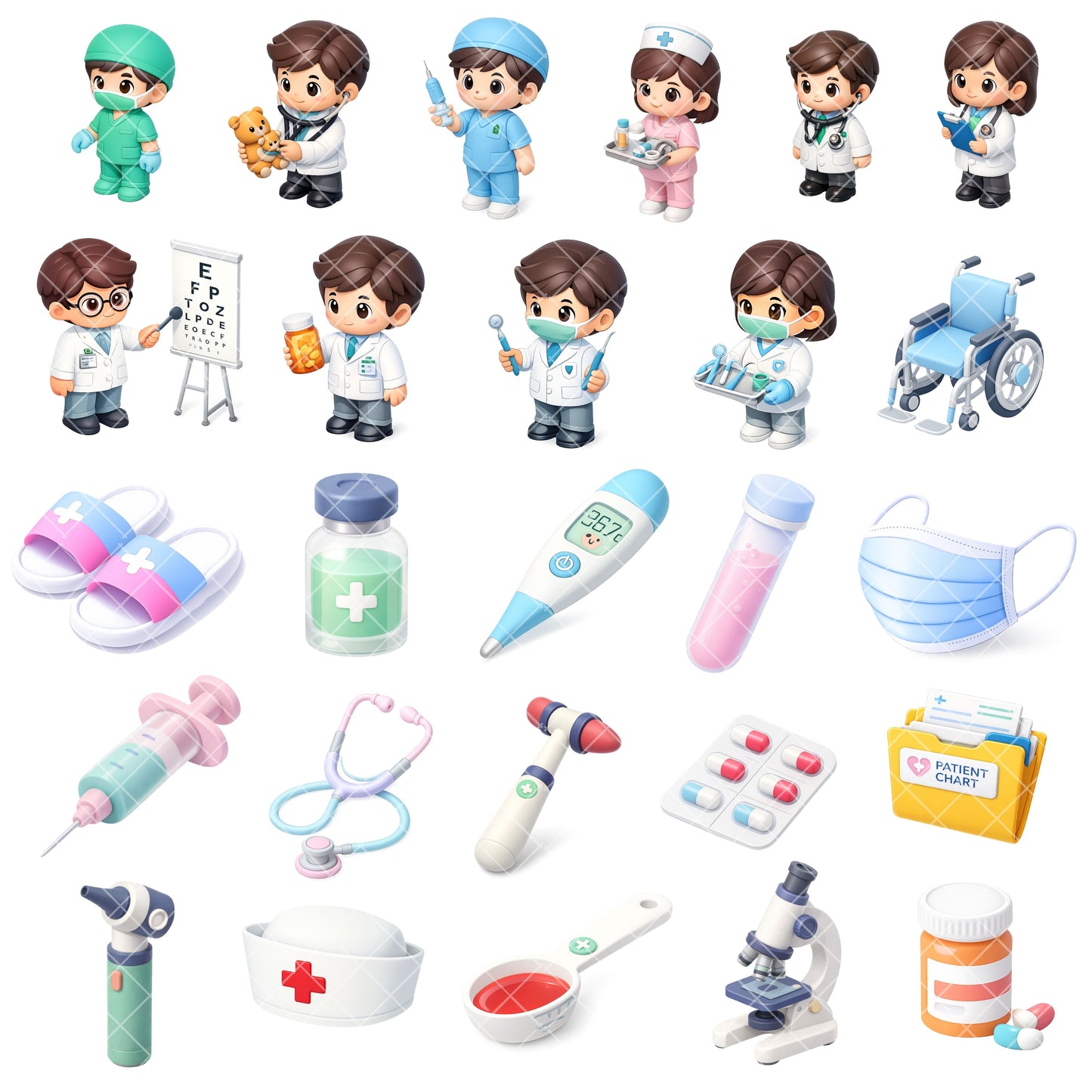 Medical Staff PNG Clipart, Isometric Hospital & Doctor Graphics, Healthcare Icons, Nurse Equipment Clipart, Commercial Use, 51 PNG