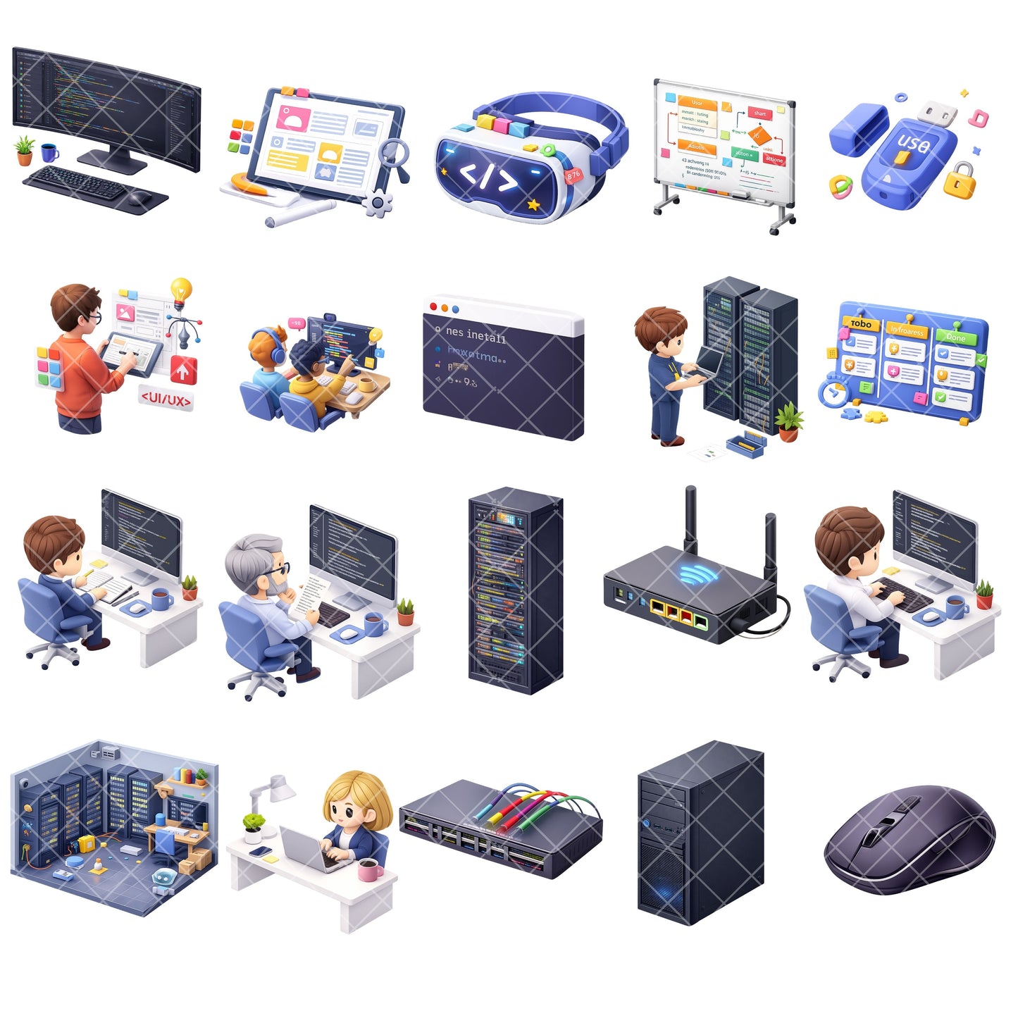 IT Programmer Clipart Bundle, Coding PNG Files, Developer & AI Graphics, Tech Icons, Commercial Use Digital Download, 48 PNG