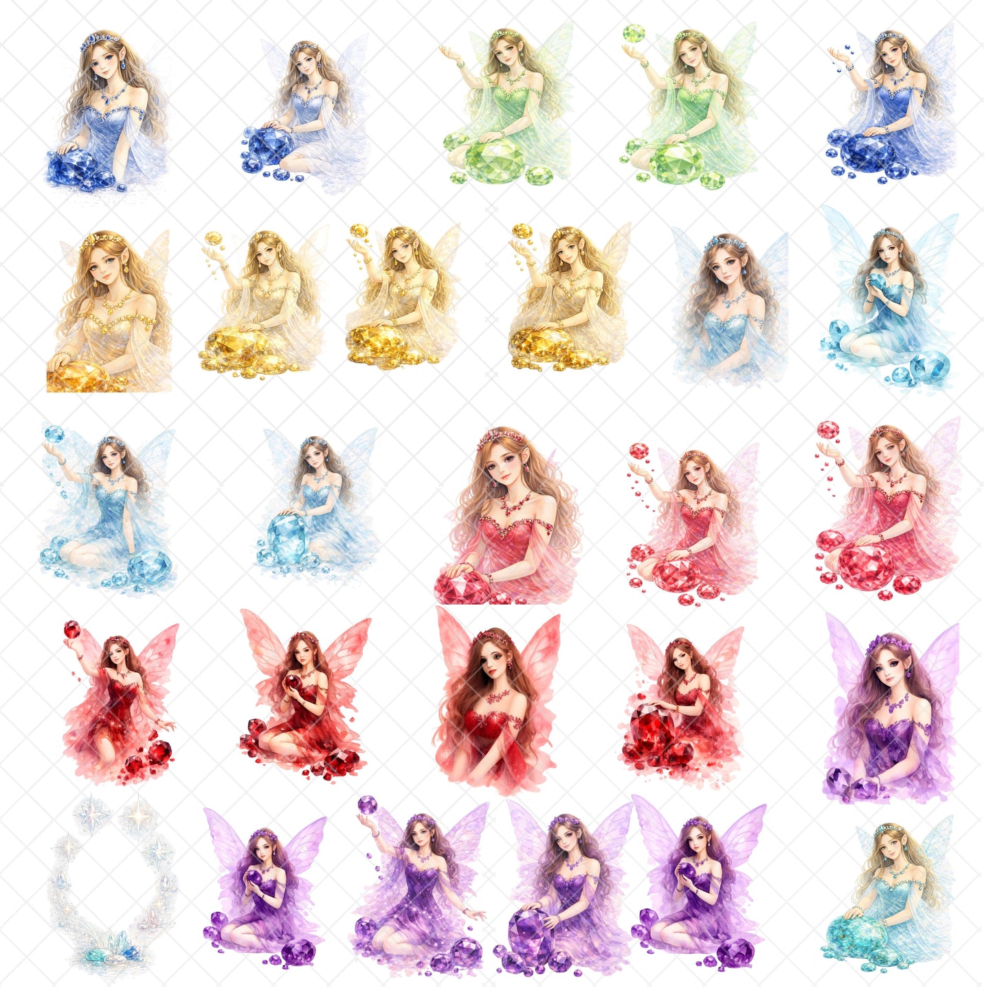Birthstone Fairy Clipart – 55 Watercolor PNGs for 12 Gemstones – Zodiac Fairy Art, Birthday & Spiritual Graphics