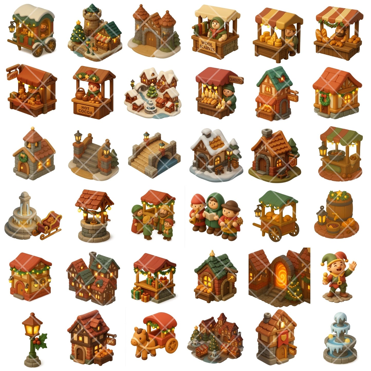 Medieval Christmas Clipart PNG | Fantasy Winter Village Town | Holiday Market 3D Art | Cozy Medieval Christmas PNG | Commercial Use
