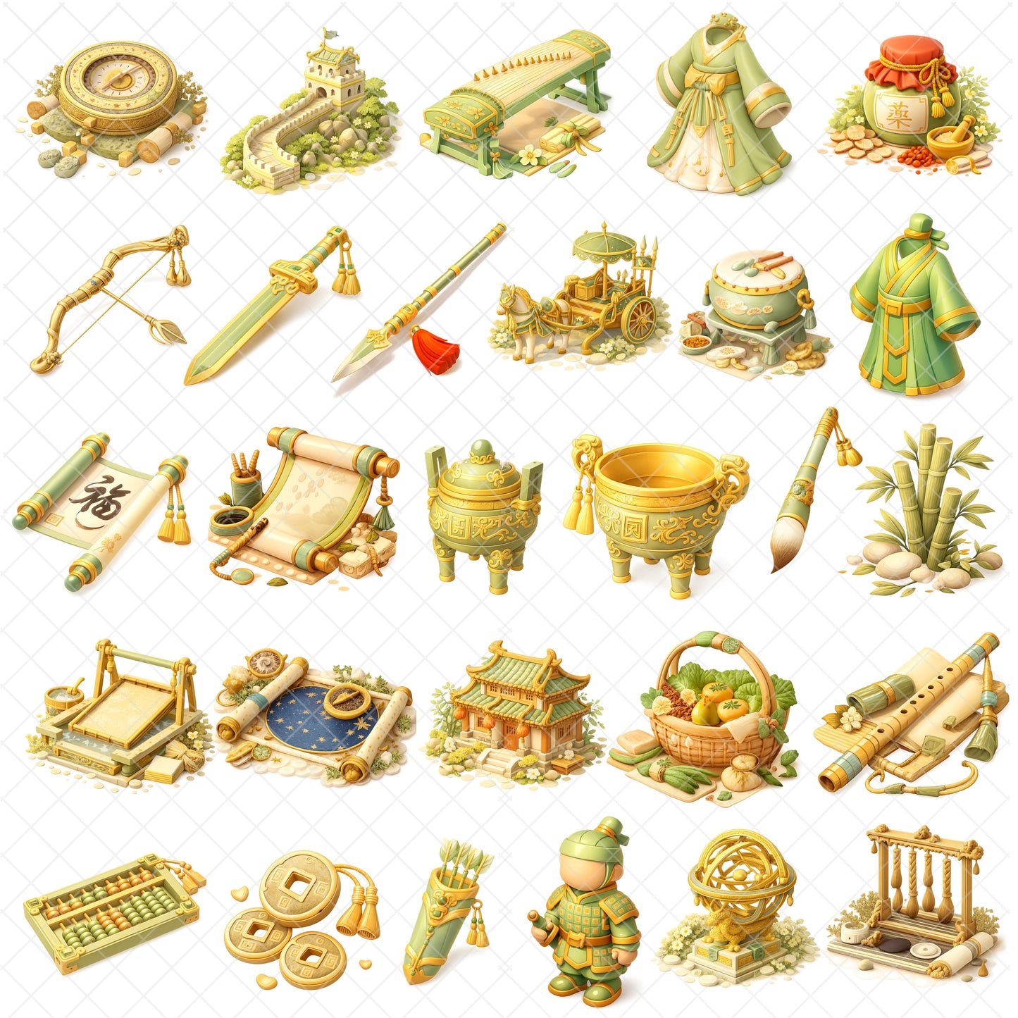 Ancient China Clipart Bundle – 3D Historical Chinese PNG, Classroom & History Graphics, Culture & Traditions Art, 55 PNG