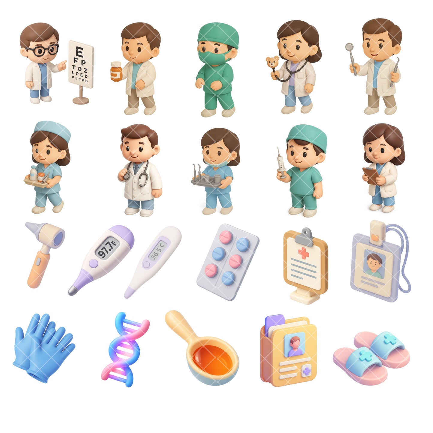 Medical Staff Clipart PNG Bundle – 53 Cute Hospital, Nurse & Doctor Graphics (Digital Download)