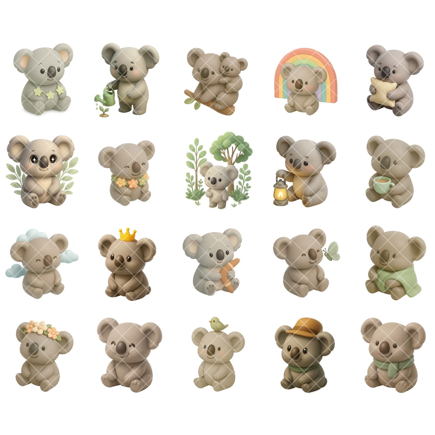 Koala 3D Clipart PNG | Cute Isometric Animal Illustrations | Nursery Art Clipart | Baby Shower PNG | Commercial Use