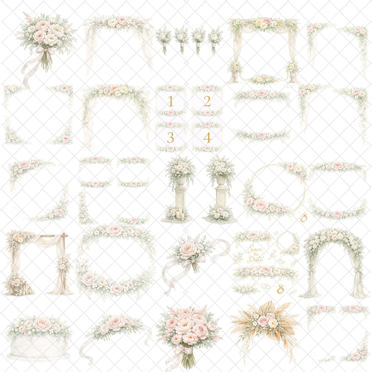 Wedding Floral 3D Clipart PNG Bundle – 51 Romantic Bouquets, Arches & Pastel Flower Arrangements