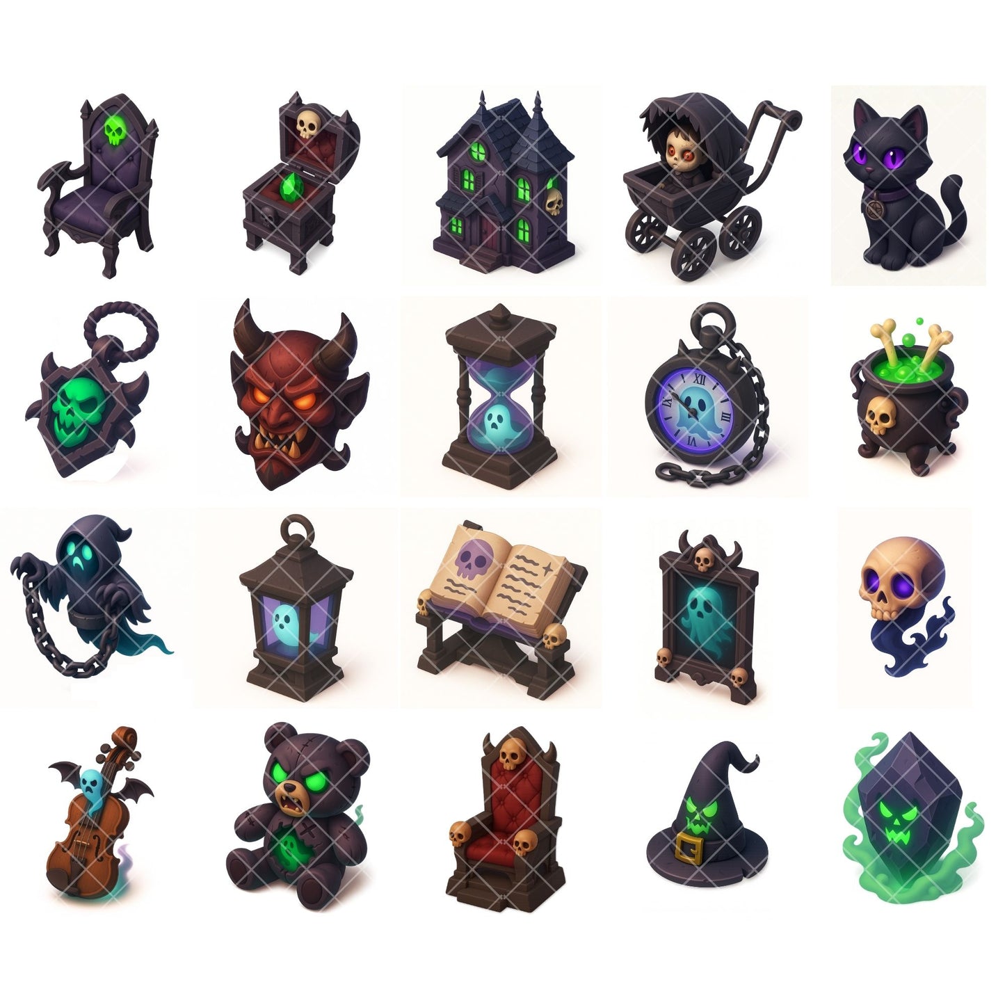 Haunted Objects 3D Clipart – Cursed Relics & Gothic PNG | Halloween Horror, Dark Fantasy Art (60 Files)