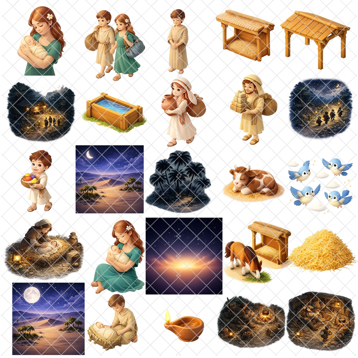 Nativity 3D Clipart Set – 50 Christmas Bible Story PNGs for Sunday School & Christian Crafts