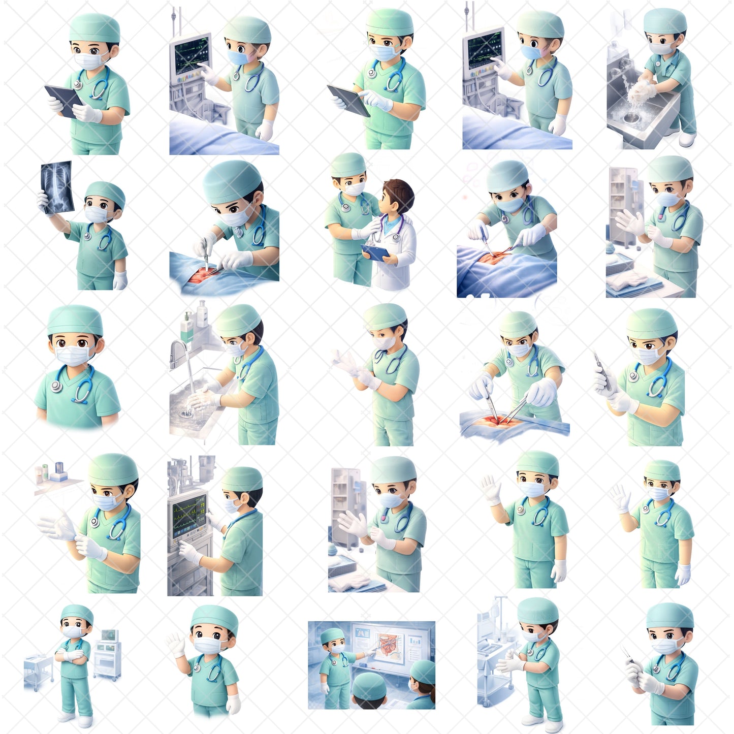 Surgeon 3D Clipart Bundle – Surgery Scenes, Medical Tools & Hospital PNG, Healthcare Education Graphics, Professional Cartoon Art, 58 PNG