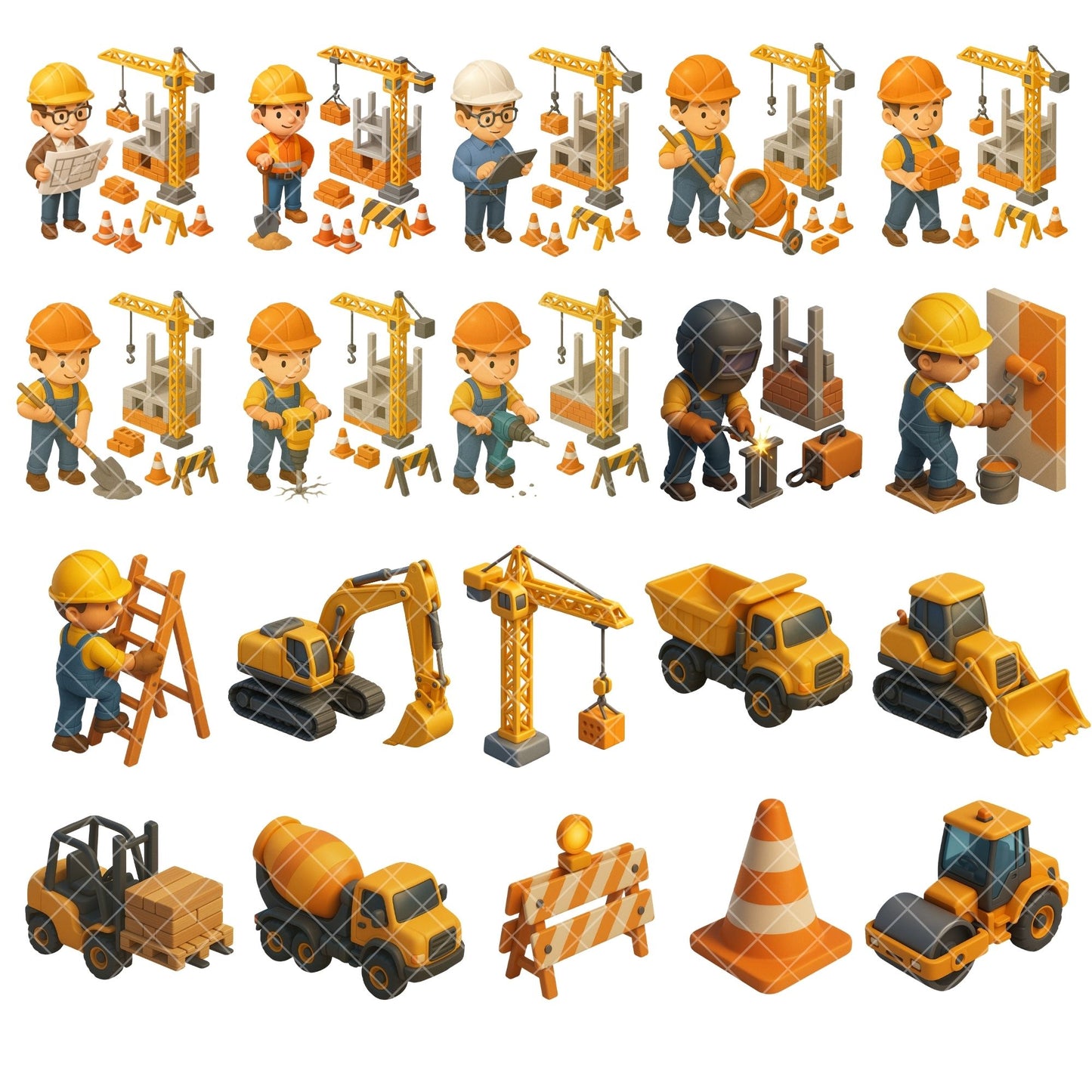 Construction Site Clipart – 65 3D PNG Files | Builders, Tools, Machinery, Trucks & Workers