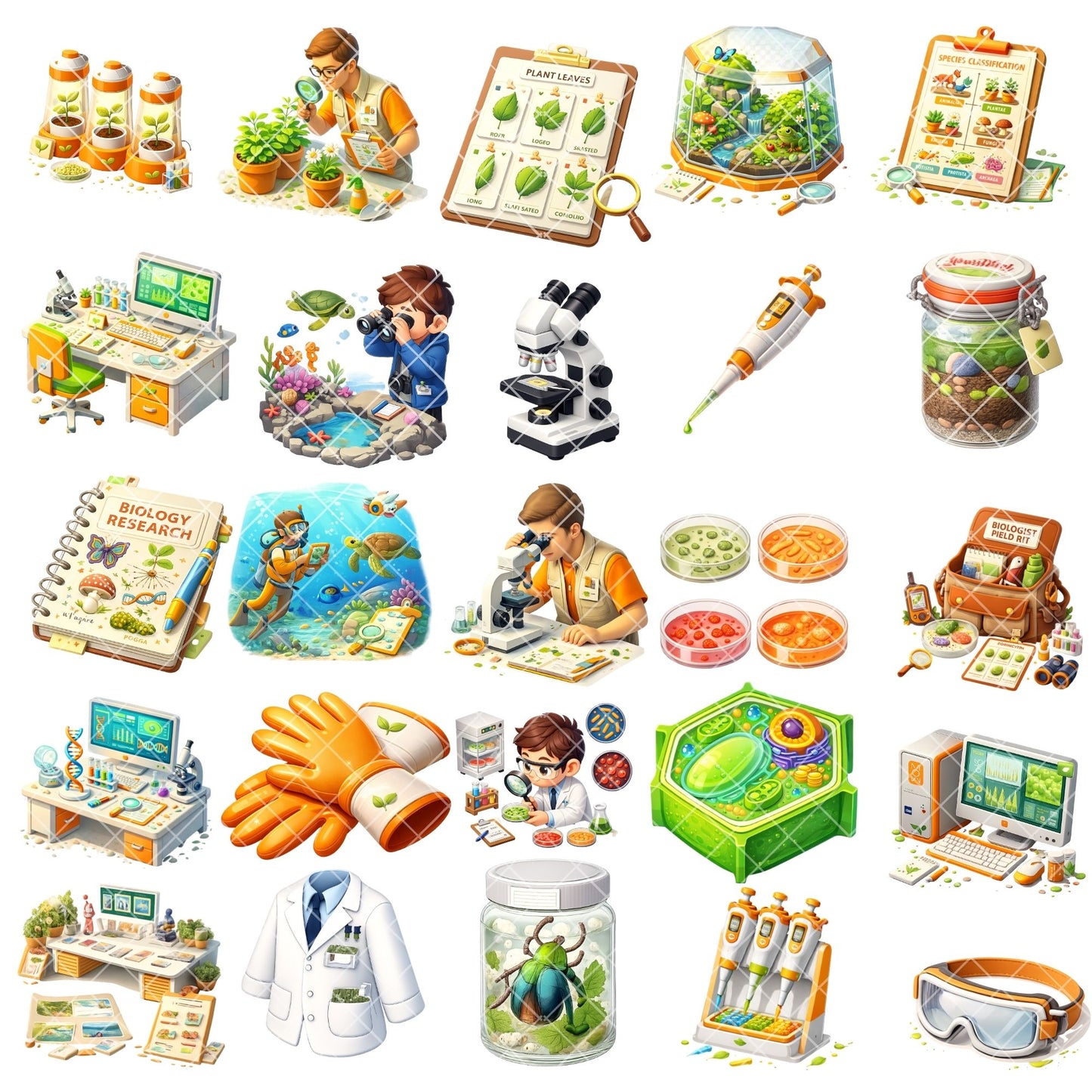 Biologist 3D Clipart Bundle – 49 Science PNG Files – STEM Classroom Decor, Lab Graphics & Nature Study Art