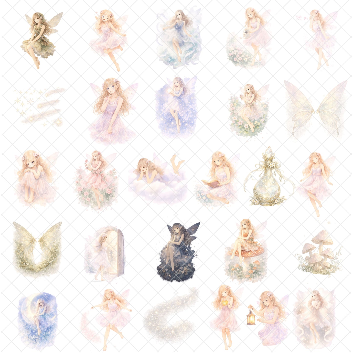 Fairy Clipart – 55 Watercolor Fairy PNG Files – Fantasy Pastel Fairies for Kids Crafts & Magical Designs